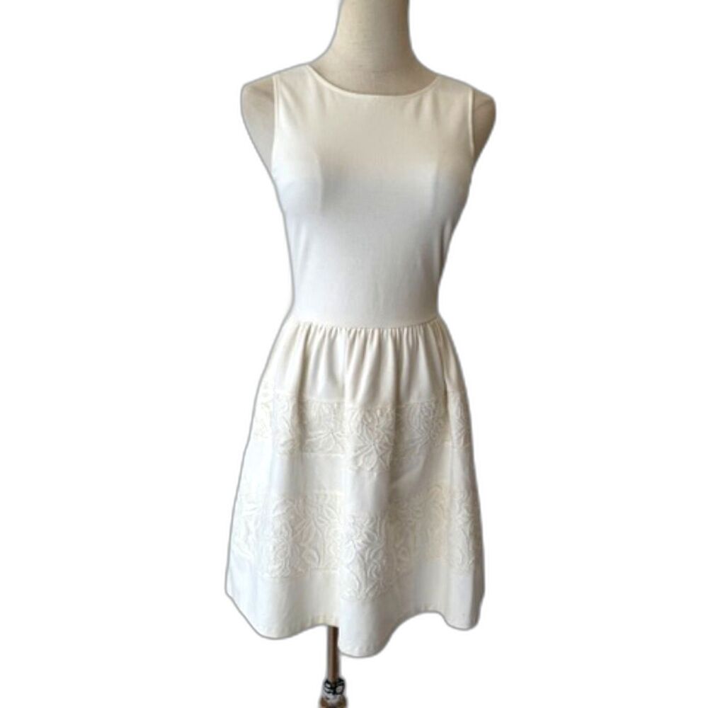 Bar III Ivory Fit Flare Dress Mini Sleeveless Lace Panels Small Summer